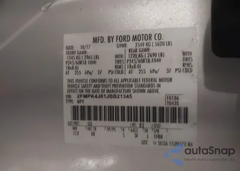 2018 Ford Edge Sel z USA, uszkodzony, nr VIN 2FMPK4J81JBB21345